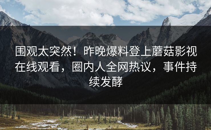 围观太突然！昨晚爆料登上蘑菇影视在线观看，圈内人全网热议，事件持续发酵