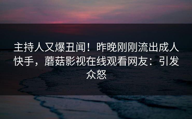 主持人又爆丑闻！昨晚刚刚流出成人快手，蘑菇影视在线观看网友：引发众怒