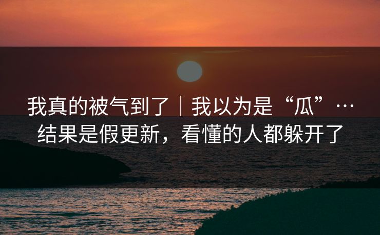我真的被气到了｜我以为是“瓜”…结果是假更新，看懂的人都躲开了